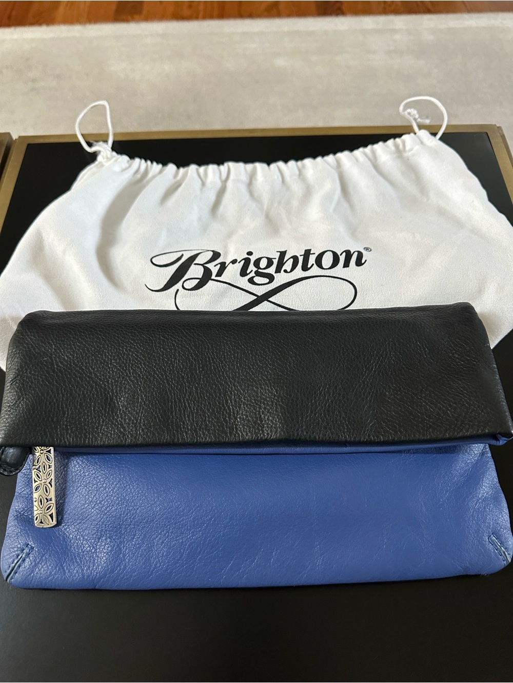 Brighton Two-tone Leather Fold-Over Clutch with Dust Bag